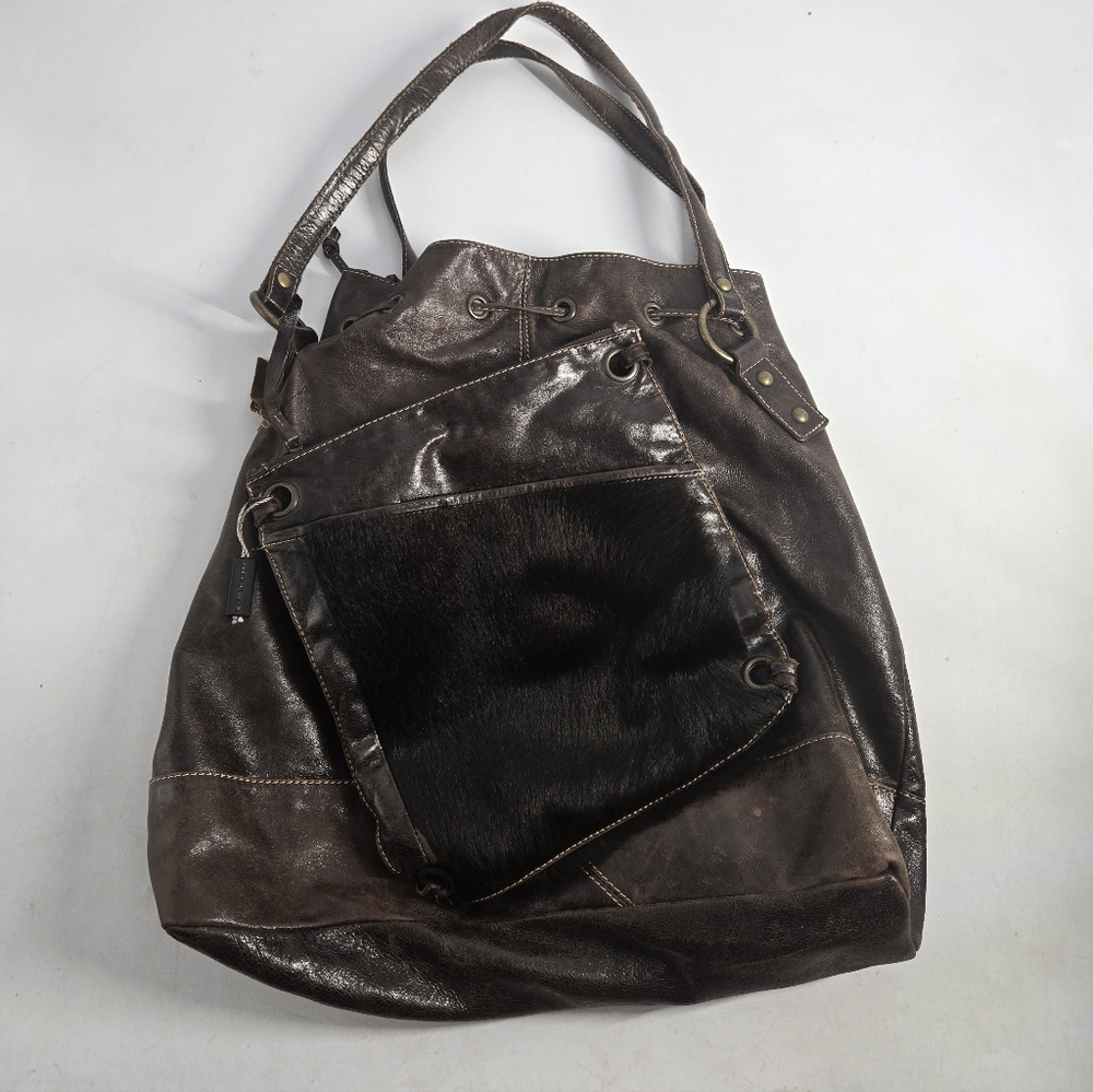 Marco Buggiani Brown Leather Drawstring Tote Bag - image 8